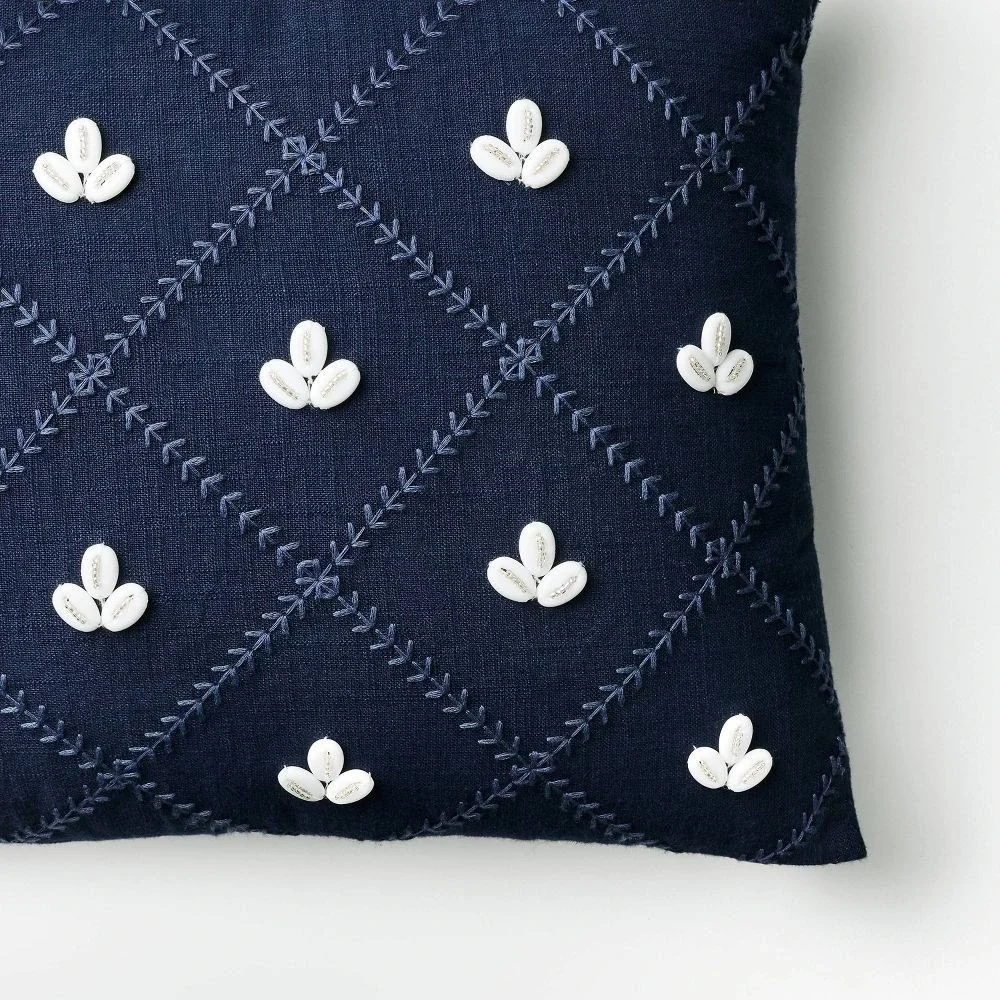 Embellished‎ Shell Navy Lumbar Pillow - Threshold Studio McGee